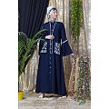 Front open embroidery abaya with Bell sleeves- Navy Blue